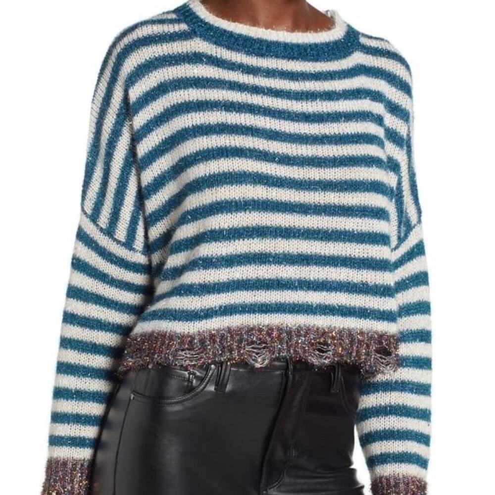PRIMA | Tinsel Striped Sweater Womens NEW Size Small Festive Glittery Party Glam
